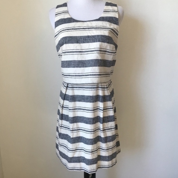 Ann Taylor LOFT Blue White Open Back Linen Dress - Picture 1 of 6